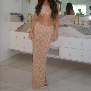 Calliope Luxury Crystal Co-Ord Set Nude